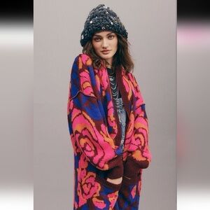 Free People Bloom Cardi Open Knit Cardigan in Wild Rose Combo Women’s Medium